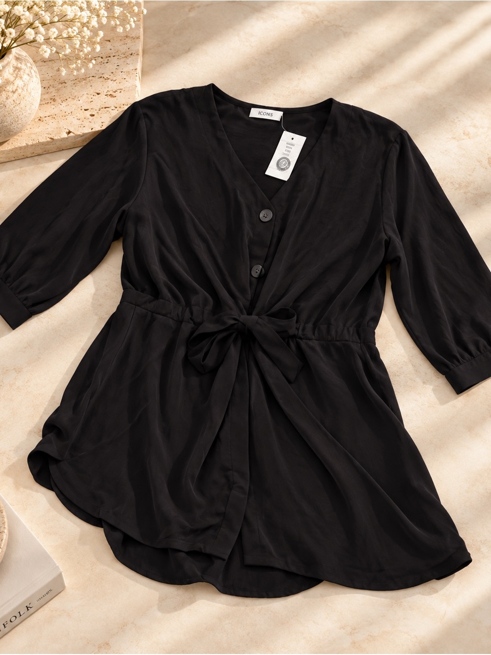 Ricki's Black Tie-Waist V-Neck Tunic